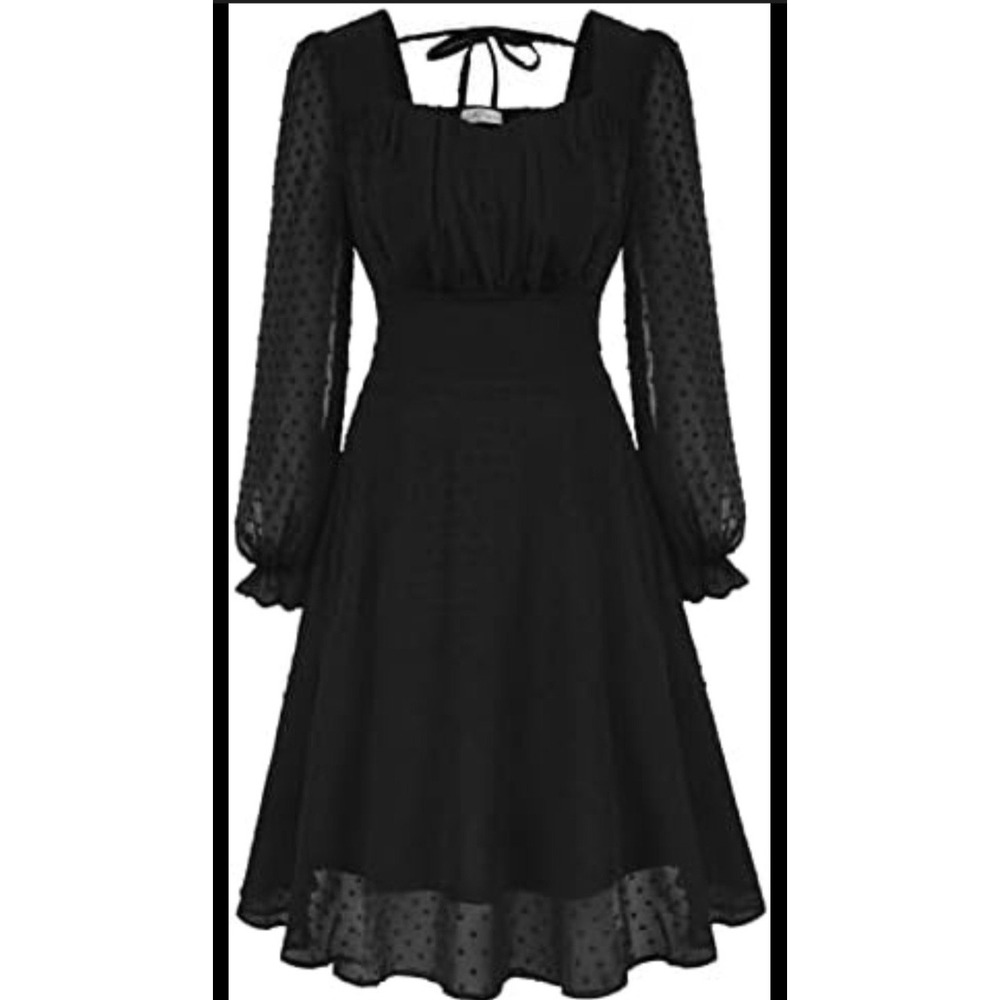 NWT Belle Poque Black Sheer Mesh Overlay Swiss Dot Dress Whimsygoth Romantic XL